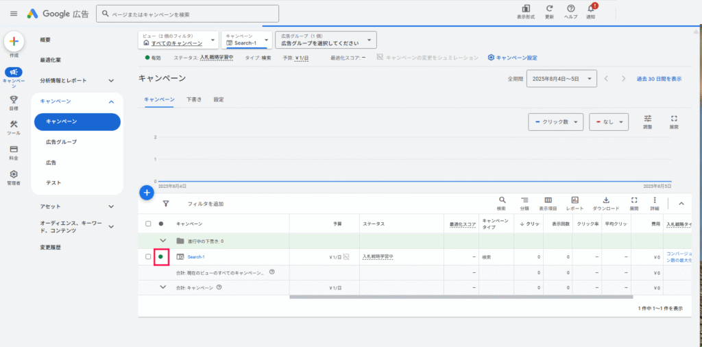 Google広告の管理画面