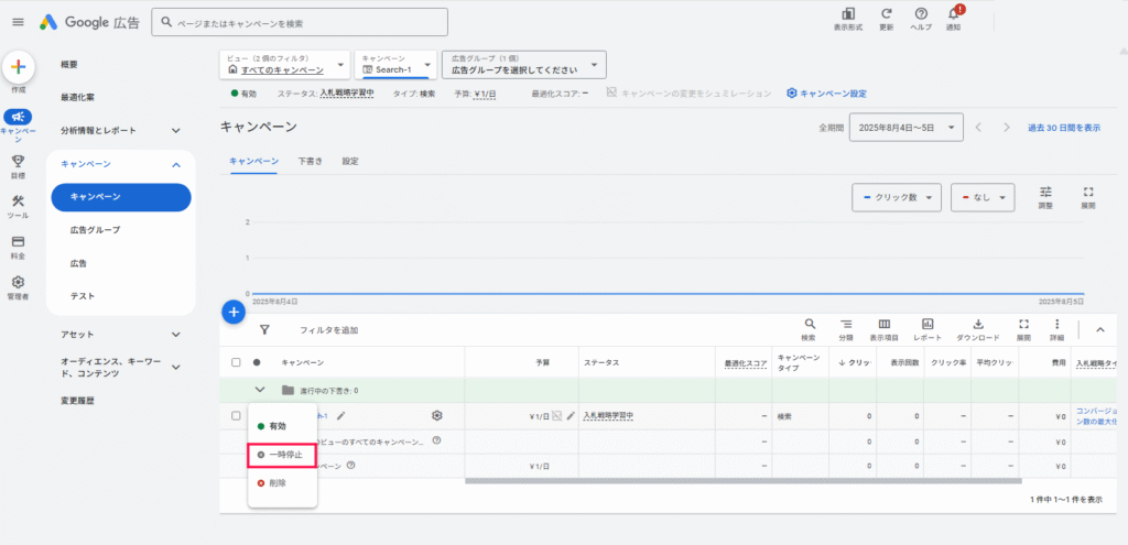 Google広告の管理画面