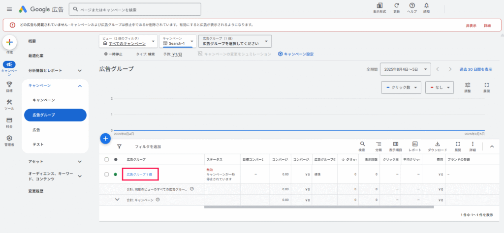 Google広告の管理画面