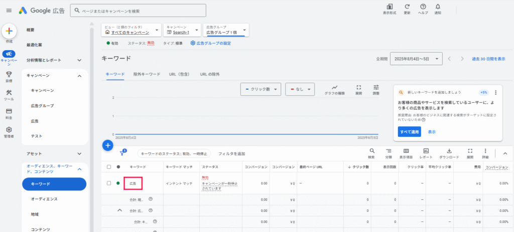 Google広告の管理画面